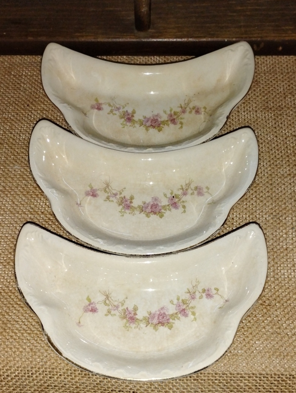 Vintage 3 Floral Porcelain Bone Dishes - WEP Co. Some Craze And Toasty Color